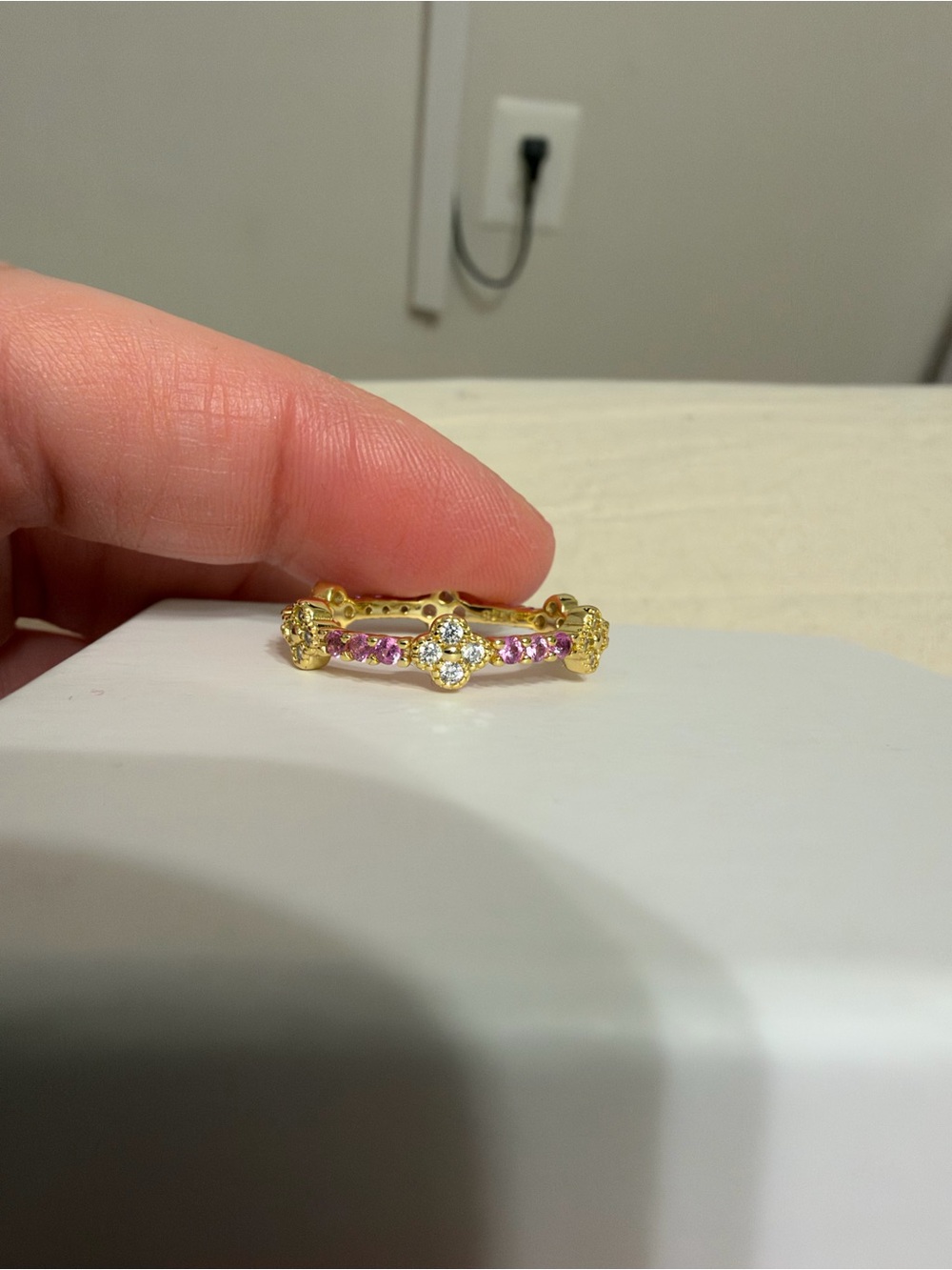 Stainless Steel Crystal Clover Band Ring